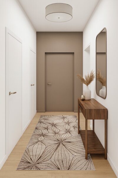 Traversa Model Cappuccino 16128 13, Festonata, Latime 120 cm, Bej Maro 120 x 200