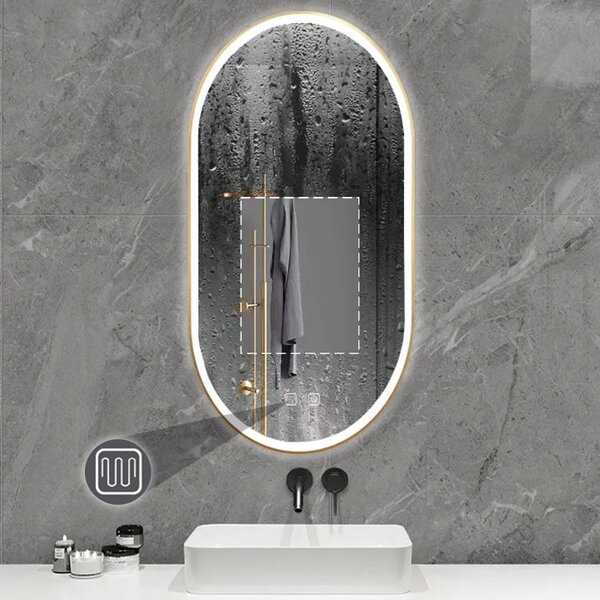 Oglindă LED OVL 50x100cm Brush Gold