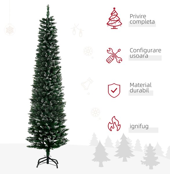Brad de Craciun cu zapada artificiala190cm, Brad verde cu baza detasabila, decoratiune de Craciun, verde HOMCOM | Aosom Romania
