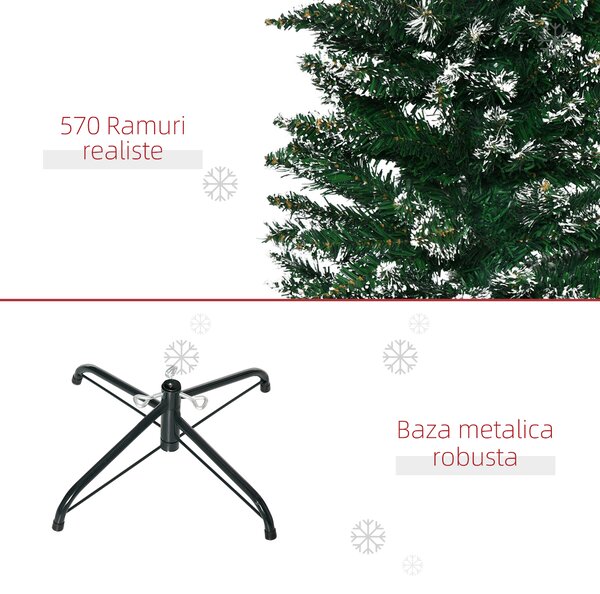 Brad de Craciun cu zapada artificiala190cm, Brad verde cu baza detasabila, decoratiune de Craciun, verde HOMCOM | Aosom Romania