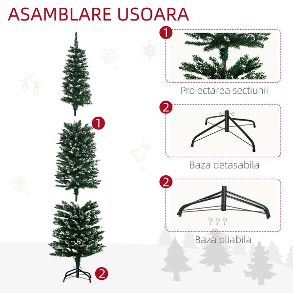 Brad de Craciun cu zapada artificiala190cm, Brad verde cu baza detasabila, decoratiune de Craciun, verde HOMCOM | Aosom Romania