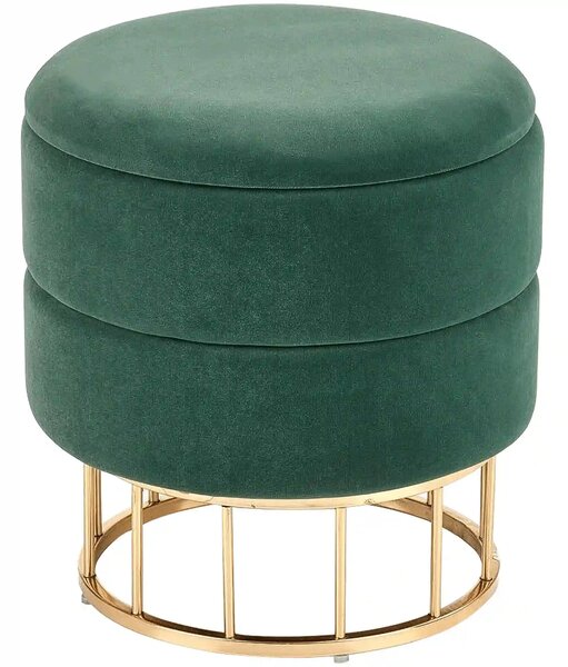 Taburet MINTY, stofa catifelata, verde inchis, cu spatiu de depozitare
