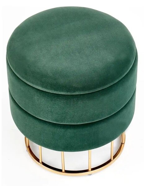 Taburet MINTY, stofa catifelata, verde inchis, cu spatiu de depozitare