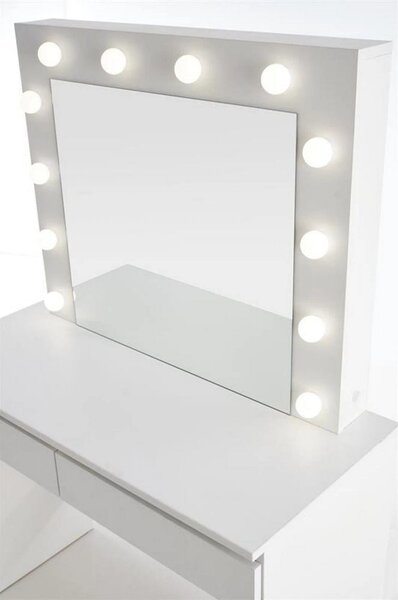 Masa de toaleta HOLLYWOOD, alb, PAL furniruit, cu oglinda si iluminare