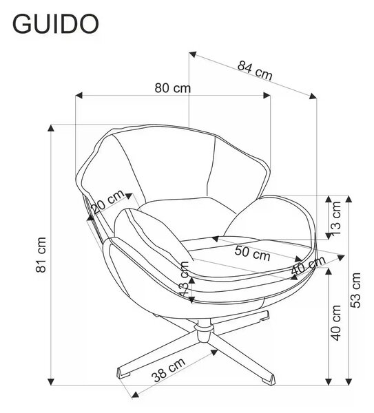 Fotoliu GUIDO, galben mustar/crom, stofa clasica/metal, 80x84x81 cm
