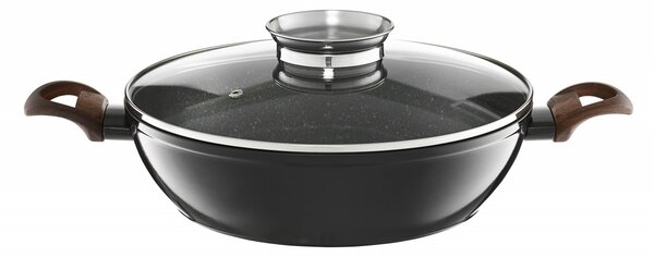 Tigaie adanca cu capac 28cm, 3.8L, sistem Aroma Knob, invelis Qualum Basic Stone Edition, Darkwood