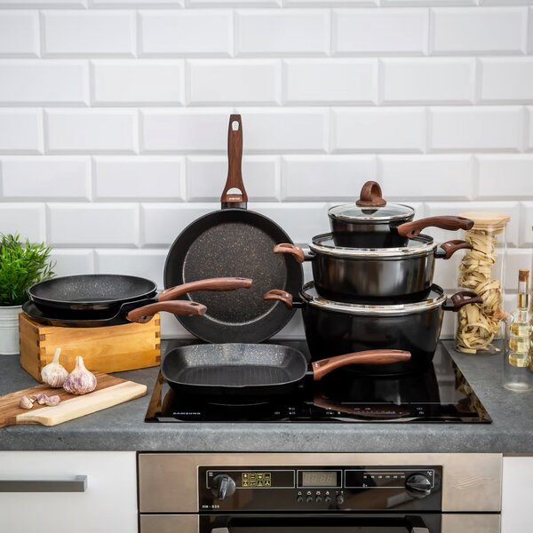 Tigaie grill 26x26cm, invelis Qualum Basic Stone Edition, Darkwood