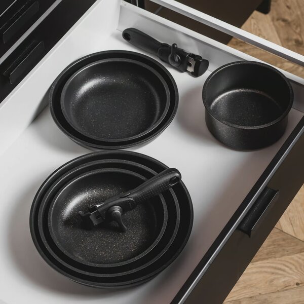 Set tigai si oala cu maner detasabil, 4 piese, invelis Qualum Basic Stone Edition, Gold