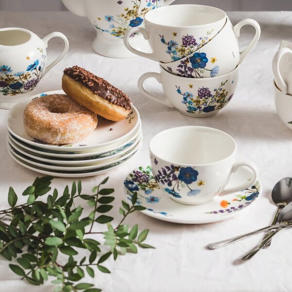 Set servire ceai sau cafea, 12 piese, 6 persoane, Fiori