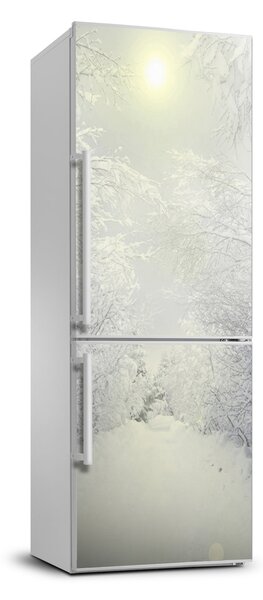 Autocolant pe frigider pădure în timpul iernii