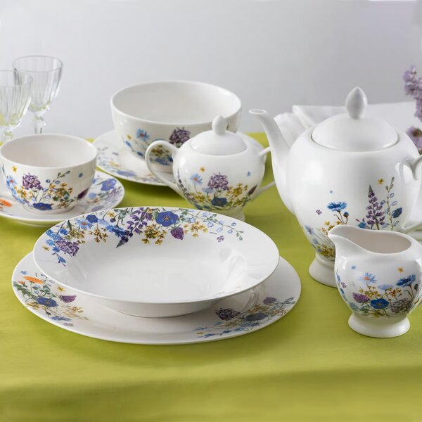 Set servire ceai sau cafea, 12 piese, 6 persoane, Fiori