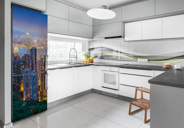 FotoFoto Autocolant pentru piele al frigiderului Hong Kong pe timp de noapte