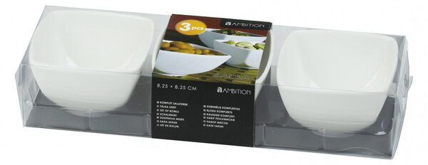Set 3 boluri patratoase 8.25cm, alb, Salsa