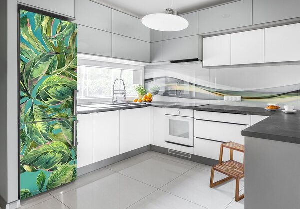 Autocolant pe frigider frunze tropicale