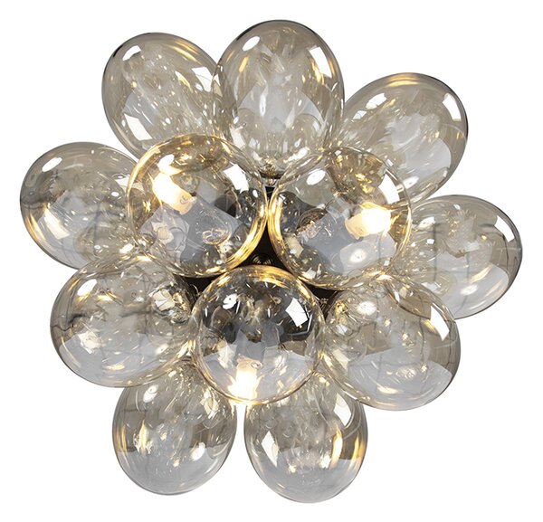 Plafoniera de design neagră cu sticlă chihlimbar 3 lumini - Uvas