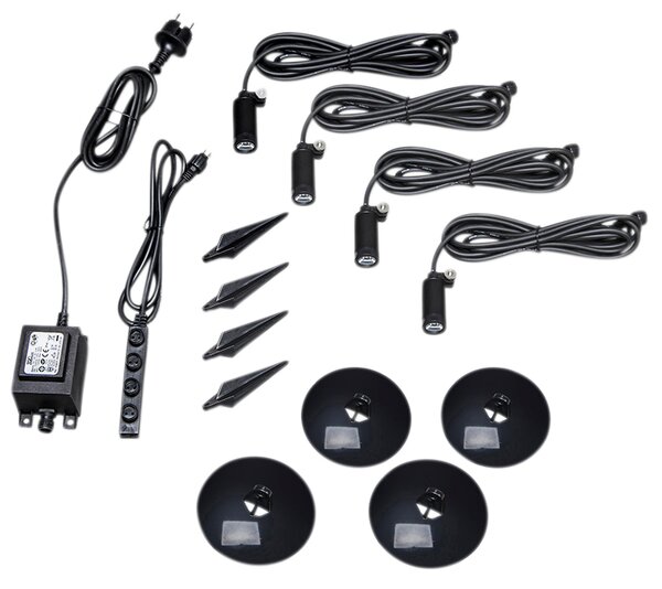 Set de 4 spoturi de grădină negre inclusiv LED IP68 - Garly