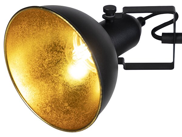 Lampă de podea industrială neagră cu auriu 3 lumini - Tommy