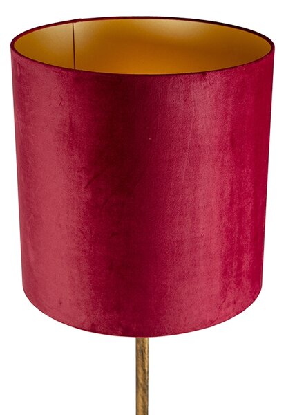 Lampă de podea vintage aurie cu abajur roșu 40 cm - Simplo