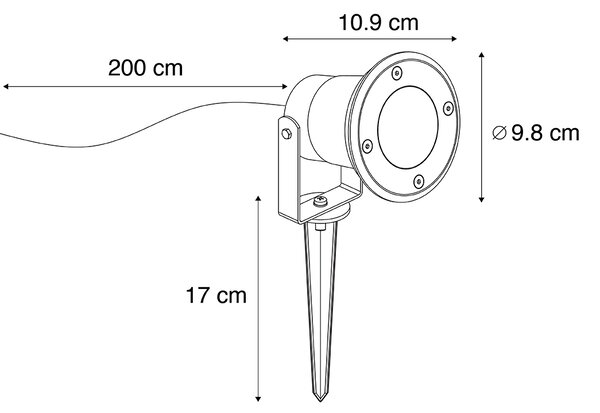Spot modern negru, cu cablu și ștecher 200 cm IP65 - Basic