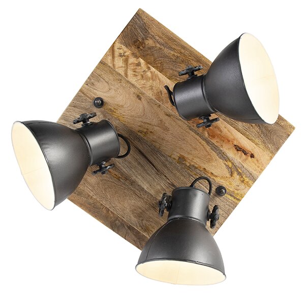 Spotlight industrial gri închis cu lemn de mango 3 lumini - Mangoes