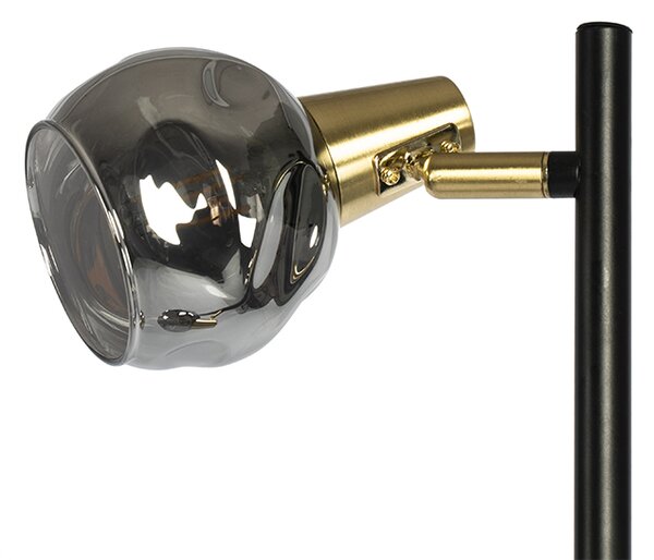Lampă de podea Art Deco neagră și aurie cu sticlă fumurie cu 3 lumini - Vidro