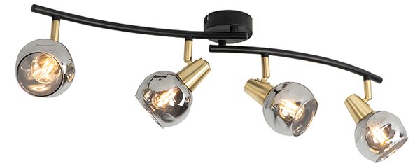 Plafoniera Art Deco aurie cu sticlă fumurie cu 4 lumini - Vidro