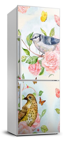 Autocolant pe frigider Păsări fluturi trandafiri