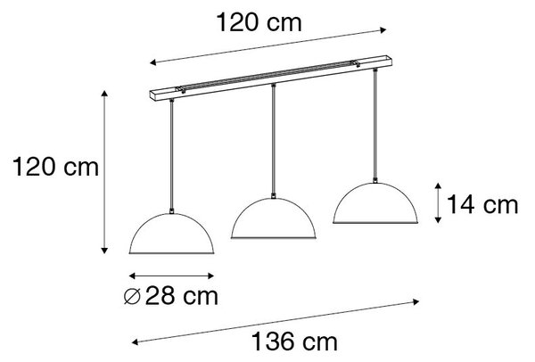 Lampă suspendată industrială neagră cu auriu 3 lumini - Magnax
