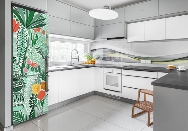 Autocolant pe frigider flori tropicale