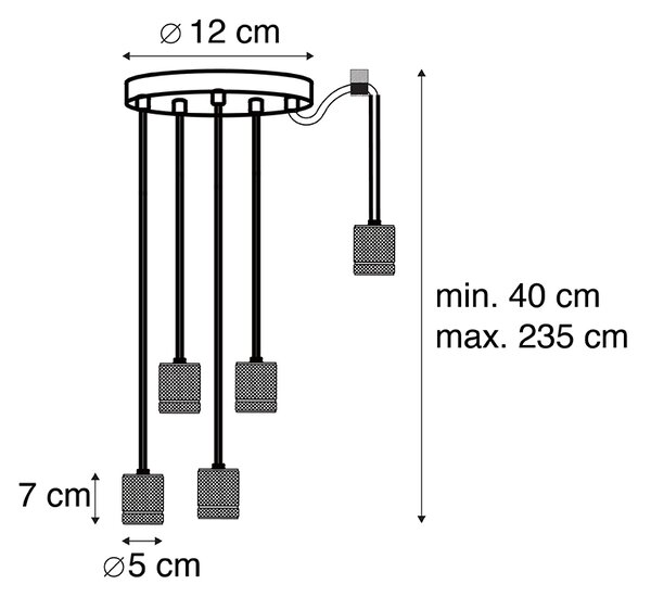 Lampă pendant de design neagră cu 5 lumini - Cavalux