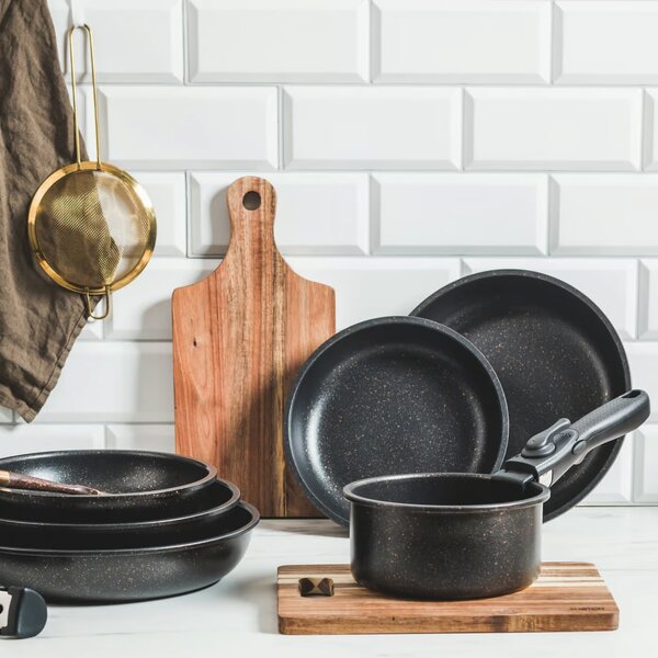 Set tigai si oala cu maner detasabil, 4 piese, invelis Qualum Basic Stone Edition, Gold