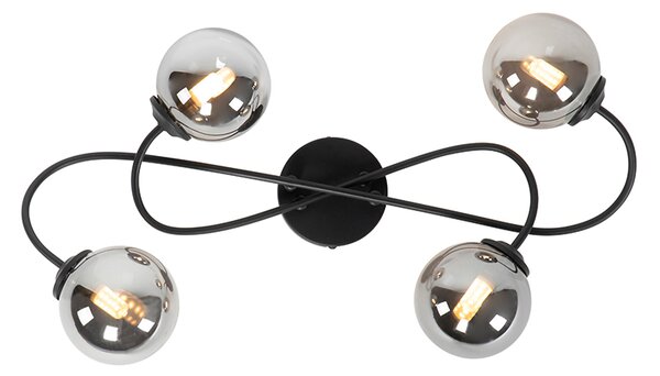 Plafoniera moderna neagra cu 4 lumini cu sticla fumurie - Atena