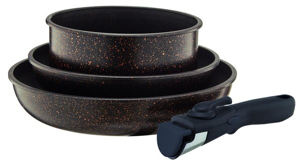 Set tigai si oala cu maner detasabil, 4 piese, invelis Qualum Basic Stone Edition, Gold