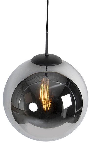 Lampă suspendată Art Deco neagră cu sticlă fumurie 30 cm - Pallon