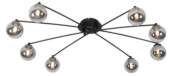 Plafoniera moderna neagra cu 8 lumini cu sticla fumurie - Atena