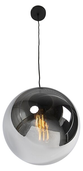 Lampă suspendată Art Deco neagră cu sticlă fumurie 30 cm - Pallon