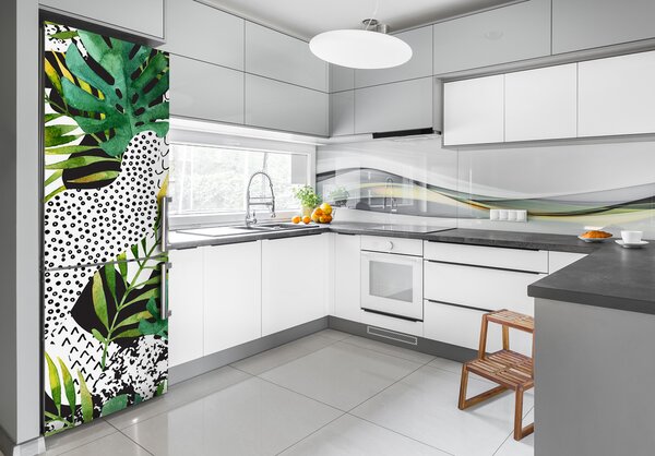 Autocolant pe frigider frunze tropicale