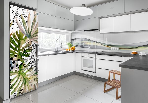 Autocolant pe frigider frunze tropicale