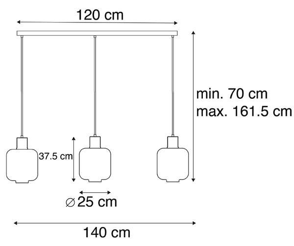 Lampă suspendată de design neagră cu sticlă fumurie 3 lumini 161,5 cm - Qara