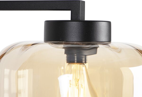 Lampa de podea de design neagră cu sticlă chihlimbar - Qara Down