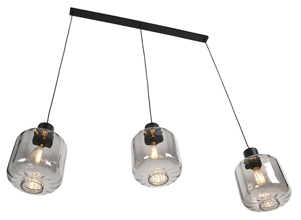Lampă suspendată de design neagră cu sticlă fumurie 3 lumini 161,5 cm - Qara