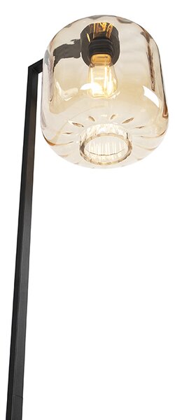 Lampa de podea de design neagră cu sticlă chihlimbar - Qara Down