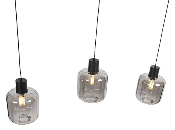 Lampă suspendată de design neagră cu sticlă fumurie 3 lumini 161,5 cm - Qara