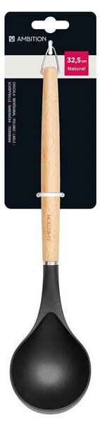 Polonic cu maner din lemn, plastic gri, Natural