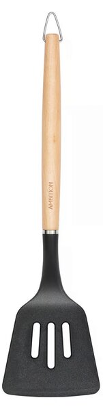 Spatula perforata cu maner lemn, plastic gri, Natural