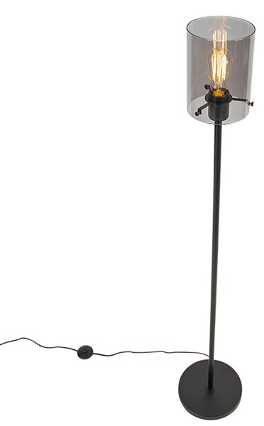 Lampa de podea de design neagră cu sticlă fumurie - Dome