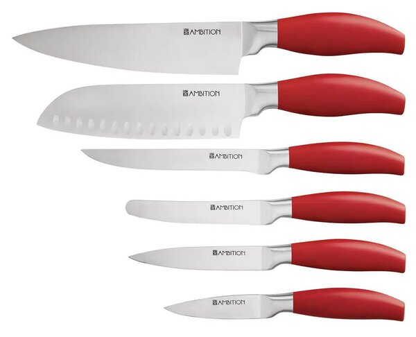 Set cutite, 7 piese, bloc lemn rosu, Ombre