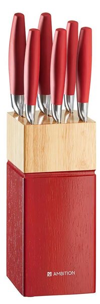 Set cutite, 7 piese, bloc lemn rosu, Ombre