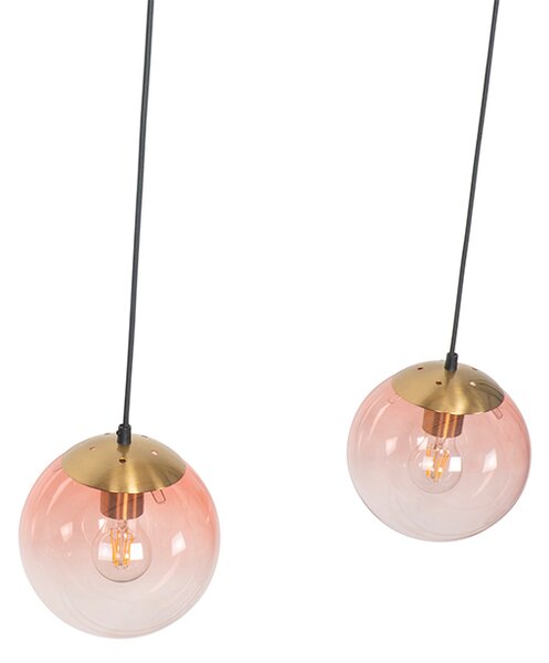 Lampă suspendată Art Deco din alamă cu sticlă roz cu 3 lumini - Pallon