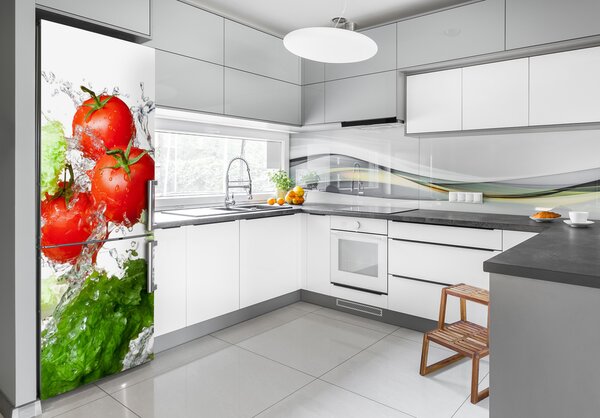 FotoFoto Autocolant pentru piele al frigiderului Tomate și salată